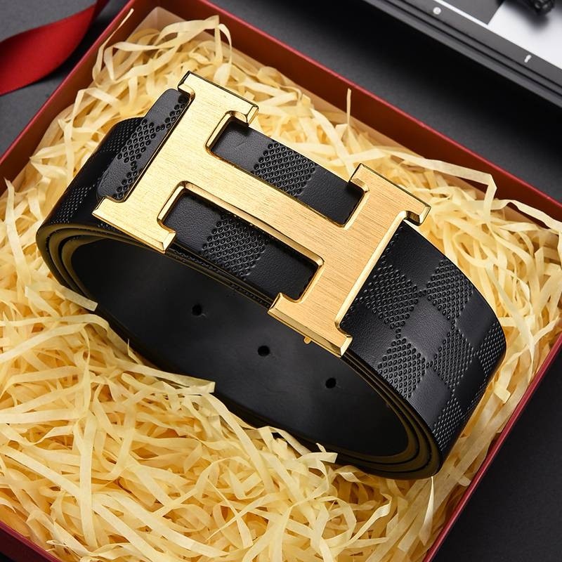 爱马男仕高档纯铜扣皮带男士真皮头层牛皮平滑扣腰带青年商务内穿