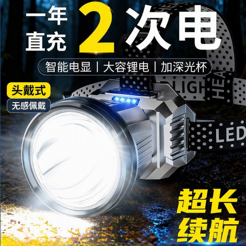 夜钓鱼头灯强光充电超亮图片