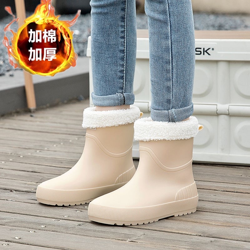 加棉可拆日韩雨鞋女时尚外穿雨靴中筒防水鞋防滑厨房轻便胶鞋短筒