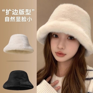 GIOO渔夫帽女款秋冬季羊羔毛盆帽羊毛仿水貂毛新款可爱毛毛帽子女