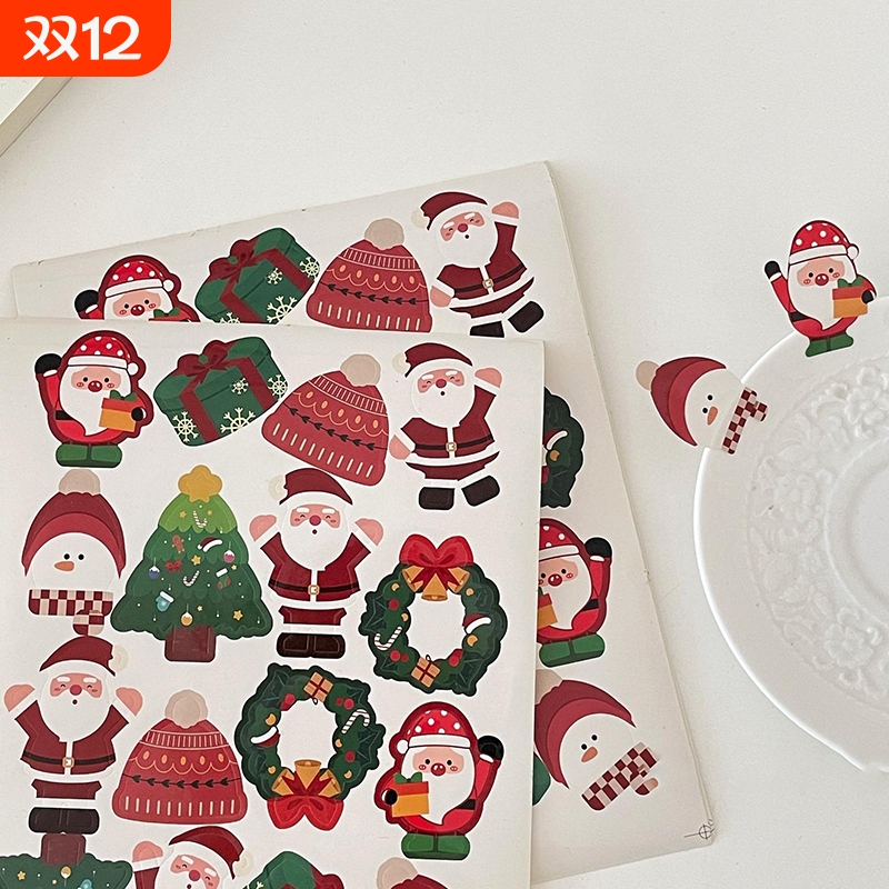 圣诞节贴纸卡通圣诞老人雪人手账小贴画平安夜礼物圣诞包装封口贴