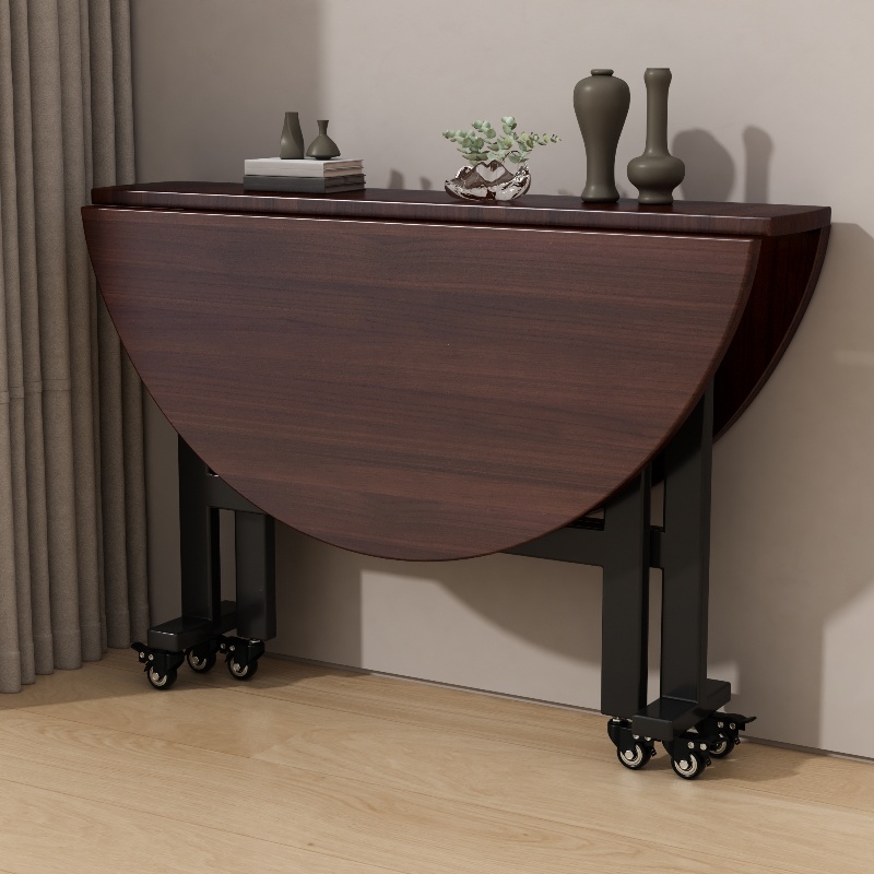 折叠饭桌餐桌家用移动大圆桌带转盘客厅折叠圆形吃饭桌子实木桌面