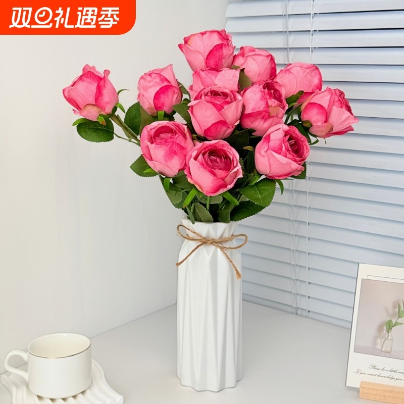 假花仿真花摆设花束玫瑰花餐桌客厅装饰高级感逼真高档绢花永生花