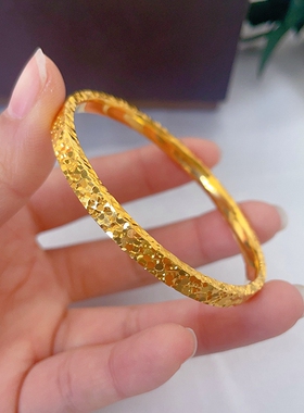 碎冰冰黄金手镯爆闪实心纯金素圈