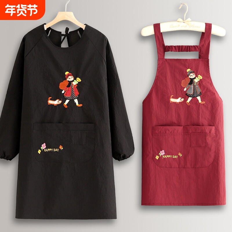 新型防水围裙女韩版洋气年轻款工厂上班专用防油罩衣背带耐磨黑色