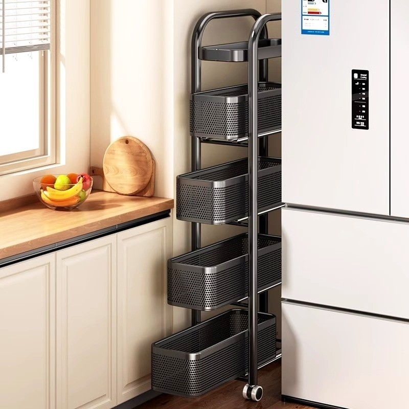 厨房夹缝置物架落地极窄缝隙收纳柜多层冰箱抽拉柜小推车零食移动