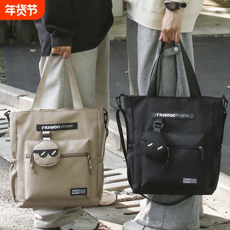 大容量灰色尼龙布学生手提包可折叠单肩斜挎适用14寸电脑防水