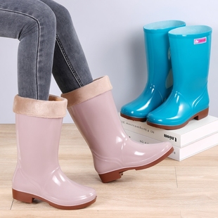 女款 防滑防水鞋 成人雨靴高筒水鞋 厨房鞋 下地干活 加棉保暖胶鞋 雨鞋