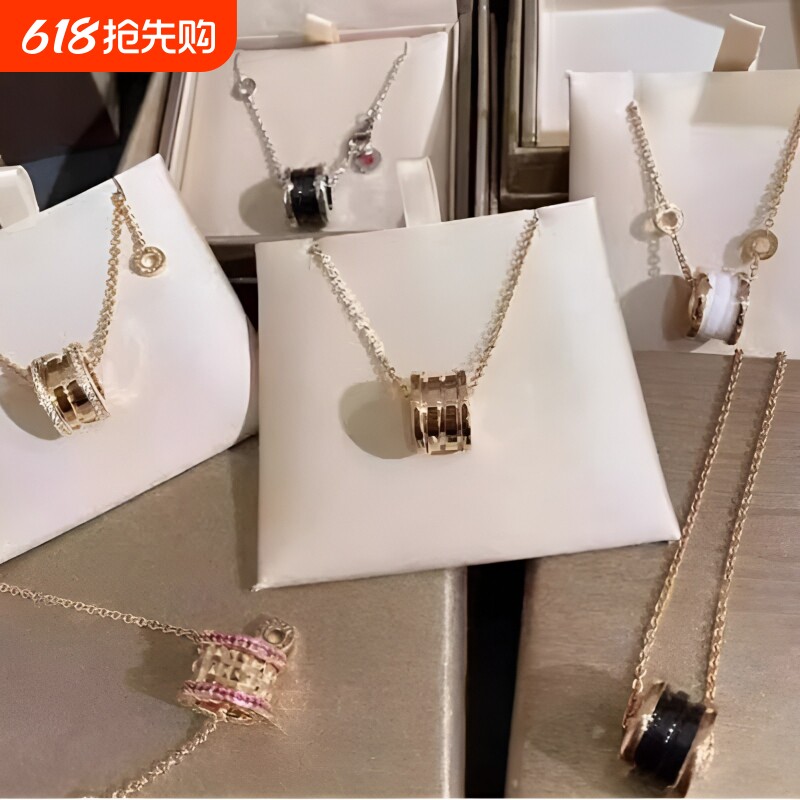 小蛮腰弹簧项链男女V金镀18K黑陶瓷钻小红人慈善款吊坠不掉色金色