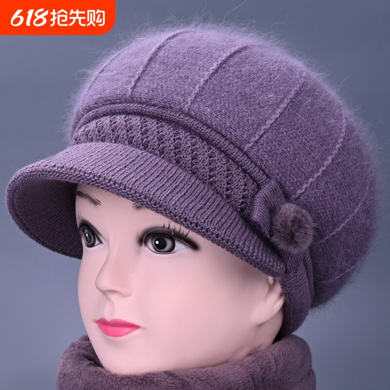 女士帽子2025新款秋冬季毛线帽老人奶奶保暖鸭舌帽中老年妈妈棉帽