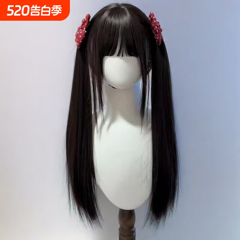 假发女长发Lolita自然蓬松齐刘海圆脸jk万用cos黑长直日常