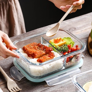 玻璃饭盒微波炉加热专用上班族带饭带盖餐盒大容量保鲜盒三格便当