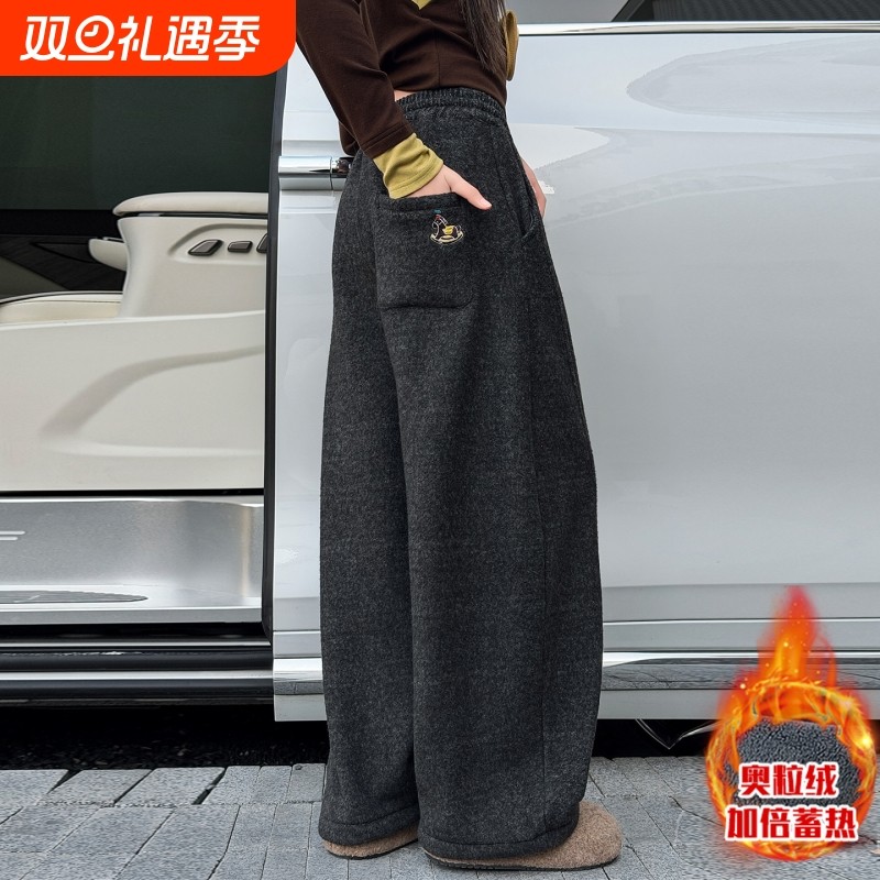 女童秋冬款直筒裤儿童宽松阔腿弯刀裤中大童女孩休闲加绒加厚裤子