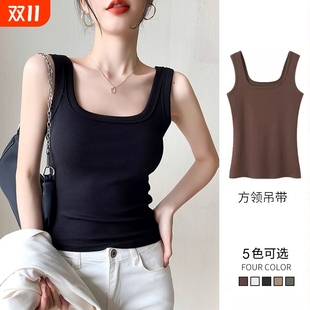打底螺纹上衣 外穿内搭无袖 黑色宽肩遮副乳吊带背心女2025新款 夏季