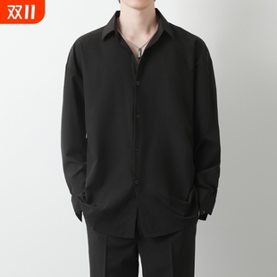 外套抗皱秋季 高级感免烫长袖 黑色痞帅白色衬衣dk宽松大码 男士 衬衫