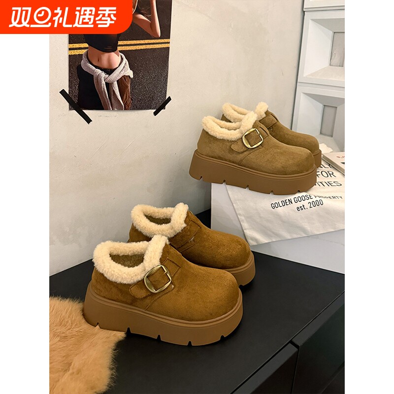 小个子松糕厚底加绒勃肯鞋女2025秋冬新款增高保暖雪地靴毛毛棉鞋