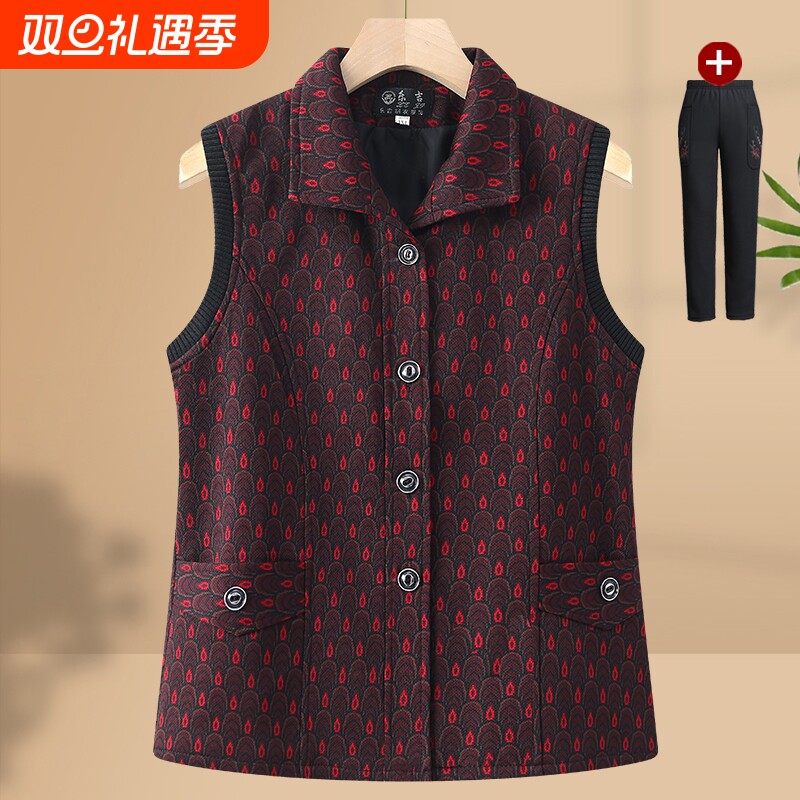 中老年人马甲女奶奶春秋坎肩妈妈唐装背心老人春装老太太翻领外套