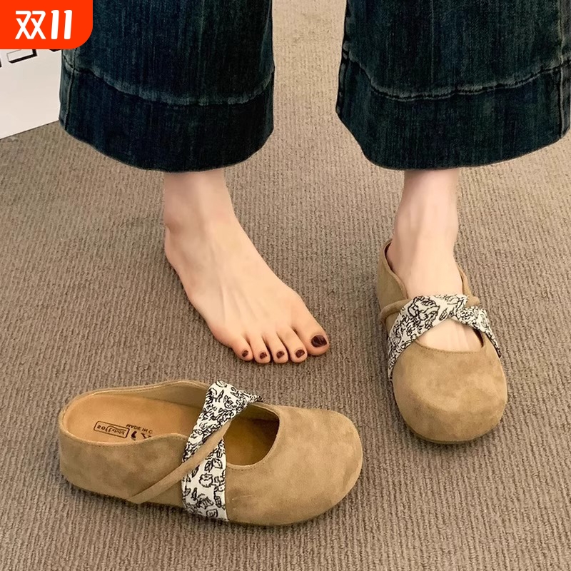 软羊皮内增高包头半拖鞋勃肯鞋女夏外穿2025新款超火一脚蹬穆勒鞋