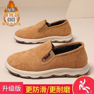 老北京布鞋男冬季加绒保暖棉鞋大码4647中老年爸爸鞋一脚蹬开车鞋