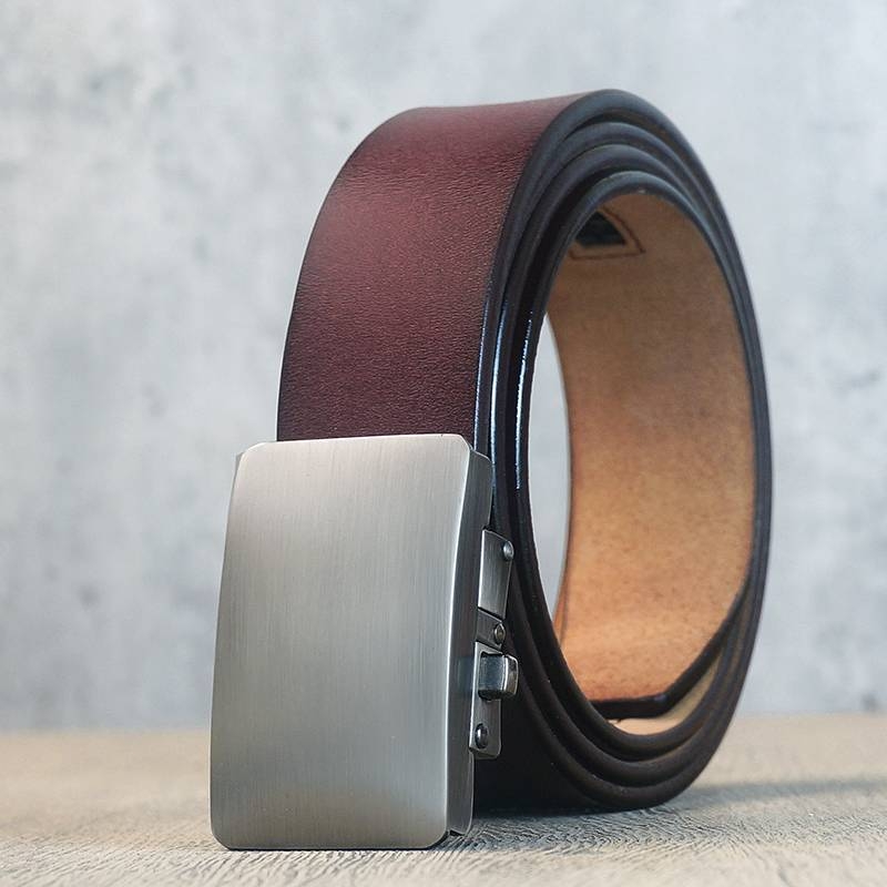 爱马男仕耐用皮带男真皮纯自动扣牛皮简约腰带男士不锈钢色商务潮