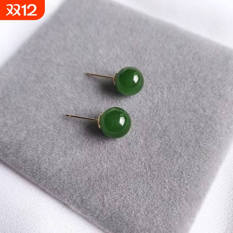 天然和田玉碧玉耳钉女S925银耳饰夏小众设计感高级玉石耳环新款潮