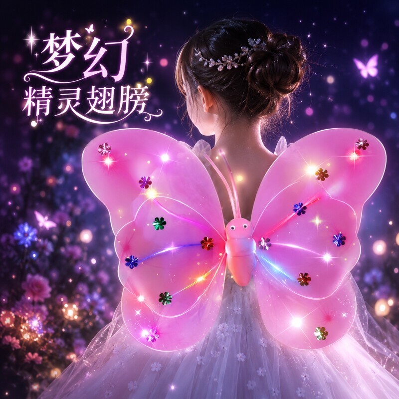 儿童天使蝴蝶翅膀背饰会发光的精灵羽翼亲子玩具女孩生日礼物电动图片