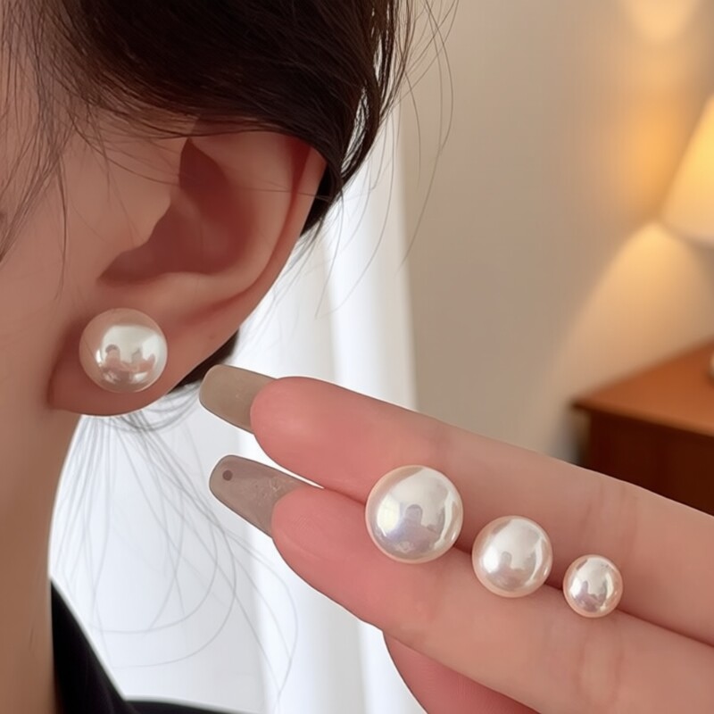 小众馒头粉光珍珠耳钉新款百搭轻奢气质耳环2025新款小众耳饰品