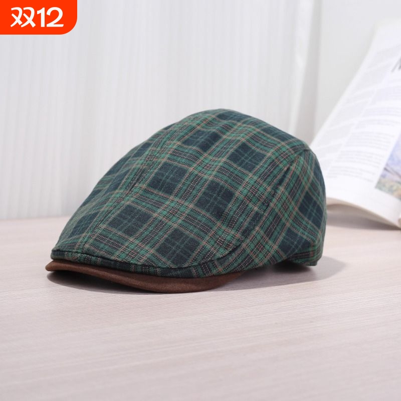 日系复古格子前进帽子女