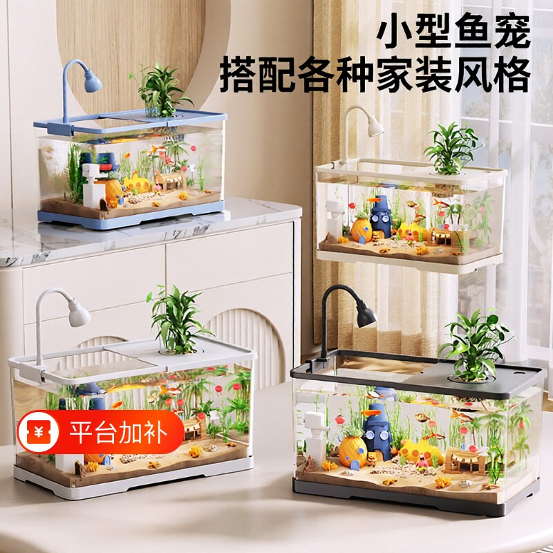 阔庭桌面生态鱼缸2024新款过滤增氧一体机客厅小型摆件生态金鱼缸