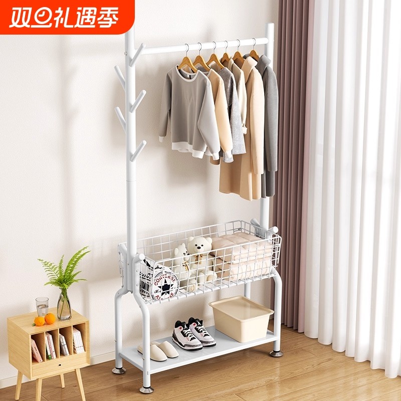 挂衣架落地卧室双层置物架室内加粗晾衣架晒被子神器可移动衣帽架