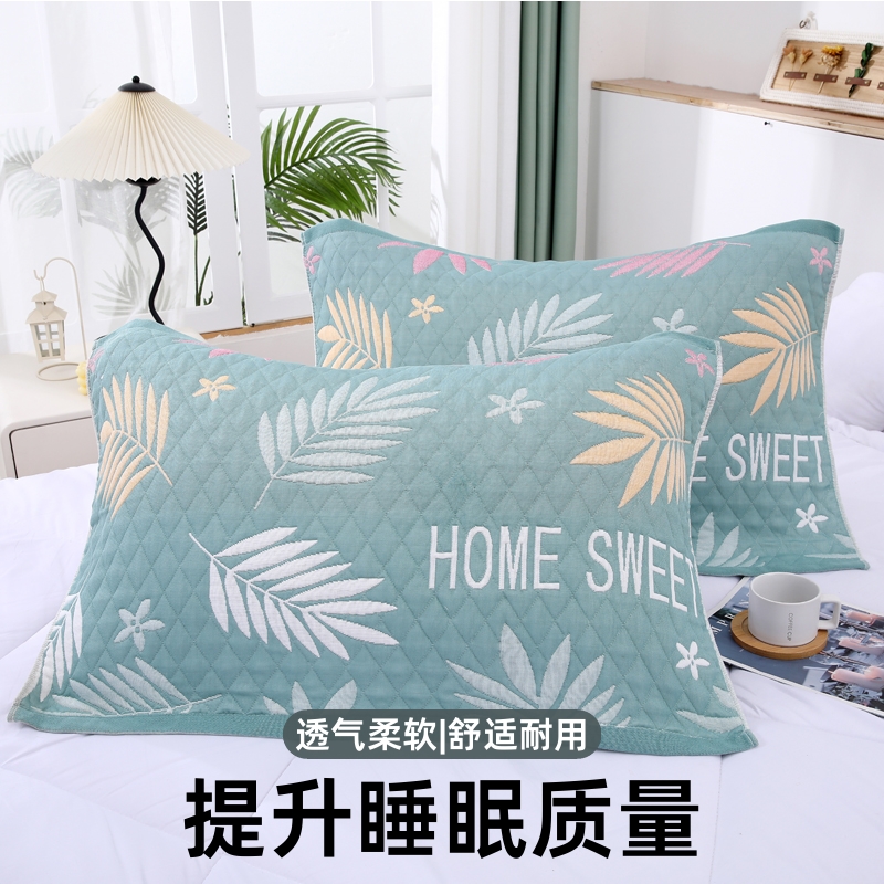 枕巾一对加大加厚高档纱布大号欧式透气AB纱排汗柔软成人枕头盖巾