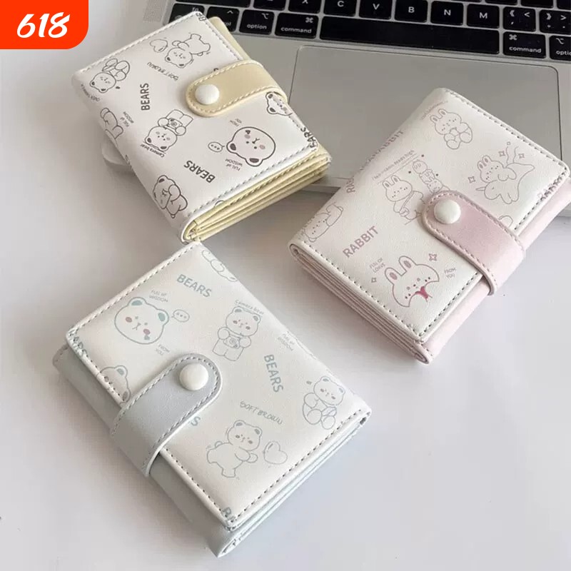 山叩可爱小熊钱包女韩版小清新ins风三折短款钱夹卡包学生零钱包