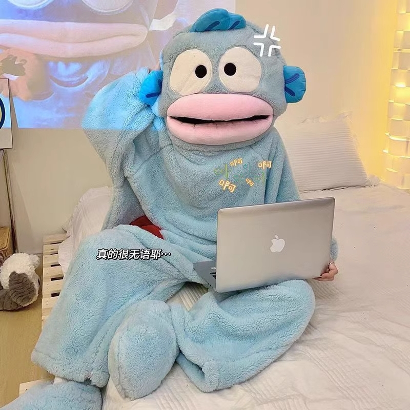 丑鱼珊瑚绒加厚保暖连体睡衣秋冬