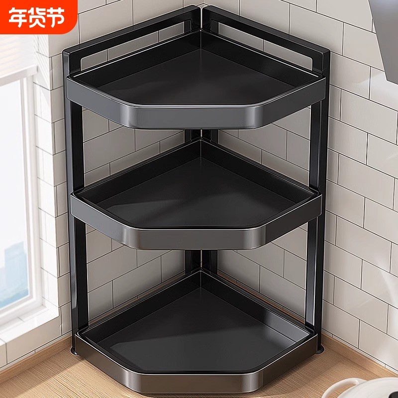 加厚分层不锈钢厨房置物架台面三角挂架转角收纳壁挂免打孔架子