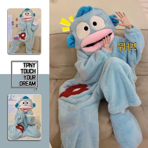 汉顿丑鱼珊瑚绒加厚长款睡衣