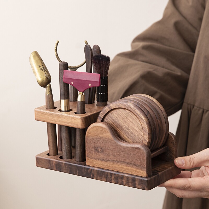 正品胡桃木茶道六君子套装家用办公室杯垫泡茶用品大全养壶笔茶桌