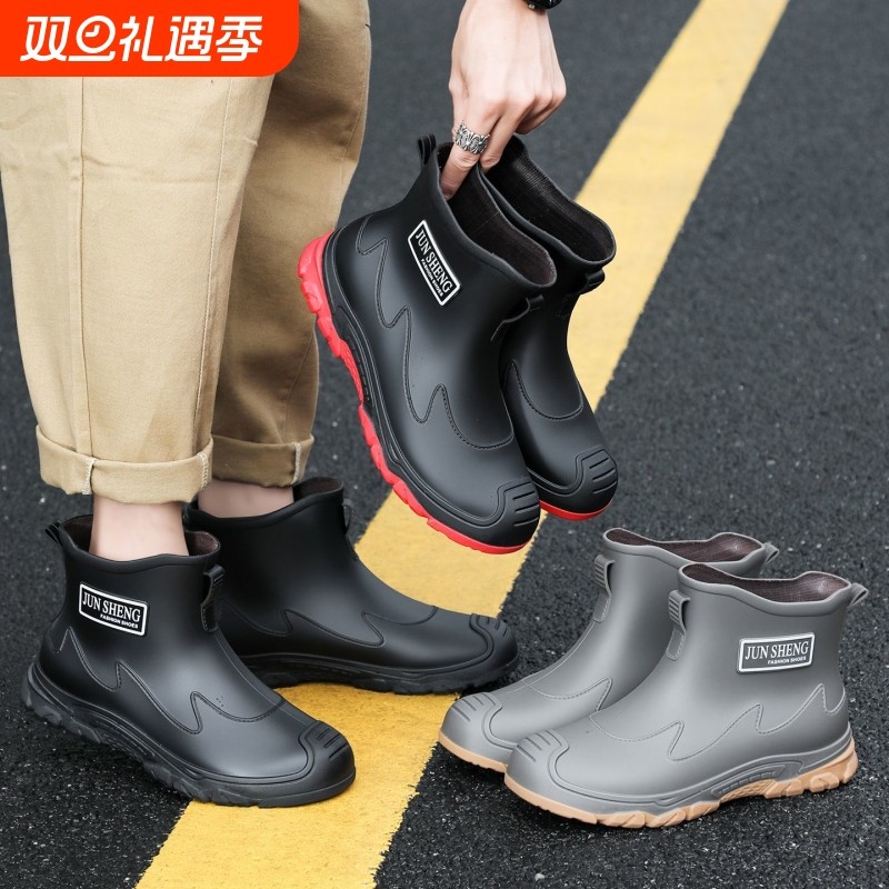 耐磨短筒防水厨房钓鱼雨靴时尚男士男女雨鞋防滑工地工作胶鞋保暖