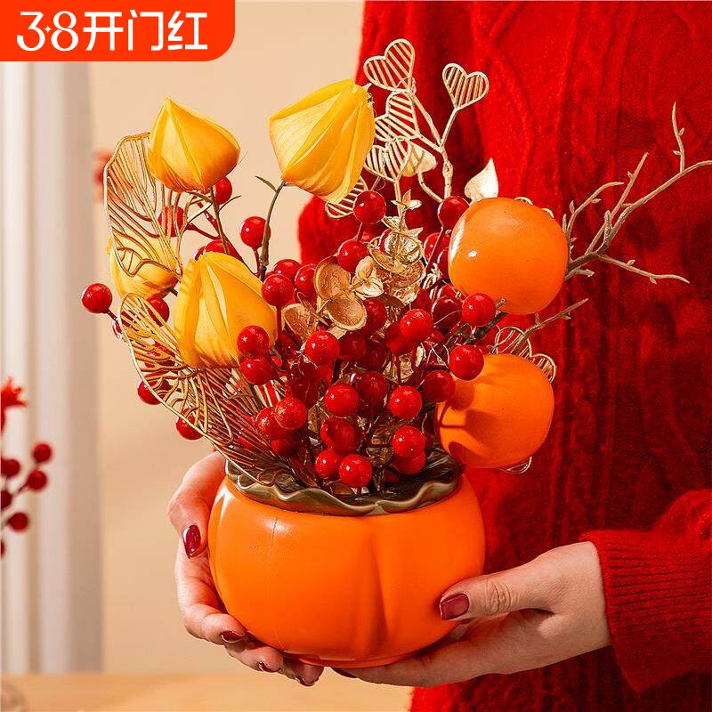 2026新年乔迁柿柿如意摆件春节福桶玄关客厅过年氛围布置发财果