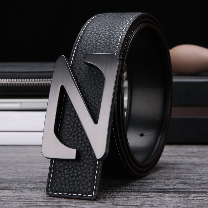 爱马双面牛皮皮带男士真皮无头H扣皮带条3.23.8CM打孔腰带平