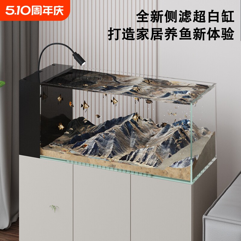 客厅鱼缸溪流缸侧滤一体成型造景过滤制氧侧过滤生态金鱼缸新款