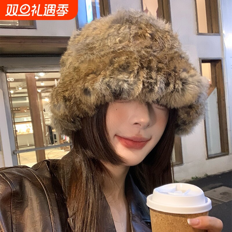 哈尔滨旅游兔毛帽子女士秋冬季保暖装备穿搭东北针织毛绒线渔夫帽
