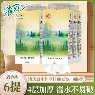清風(fēng)純?nèi)釖斐?層250抽6提懸掛式 抽紙大包面巾紙?jiān)緷{廁紙實(shí)惠