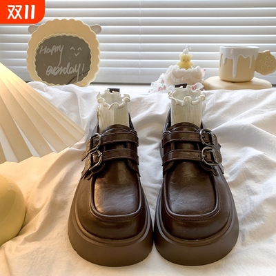 英伦风黑色乐福小皮鞋女2025秋季新款复古松糕厚底百搭玛丽珍单鞋