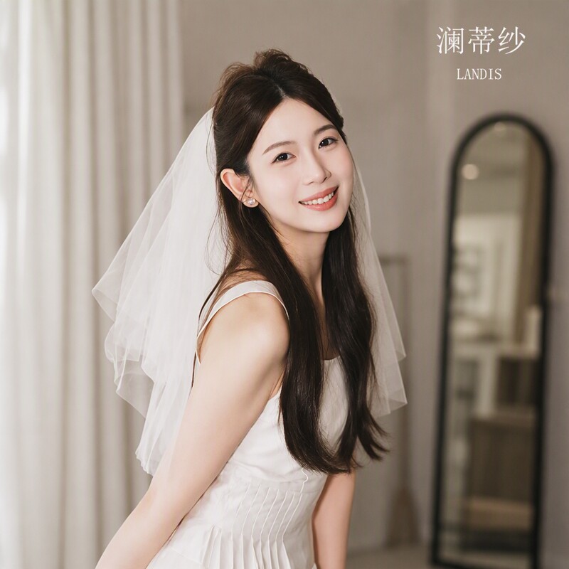 白色头纱头饰领证求婚拍照道具新娘结婚订婚登记主婚纱女蓬蓬小短