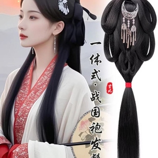 战国袍古风假发女一体式全套后压古装日常发髻盘发垫发包汉服头饰