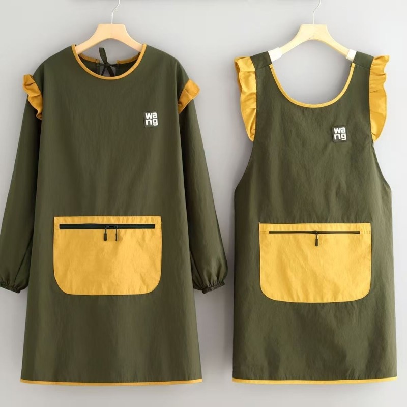 时尚长袖围裙厨房家用防水防油污女围腰成人男女罩衣做饭清洁专用