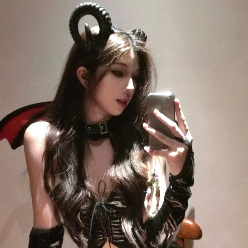 黑暗系万圣节派对魅魔恶魔角山羊角头饰发箍cosplay发饰牛角发箍