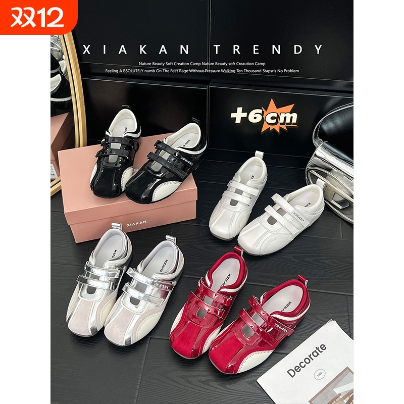 XIAKAN 内增高6cm透气魔术贴鞋镂空运动玛丽珍鞋女百搭休闲德训鞋