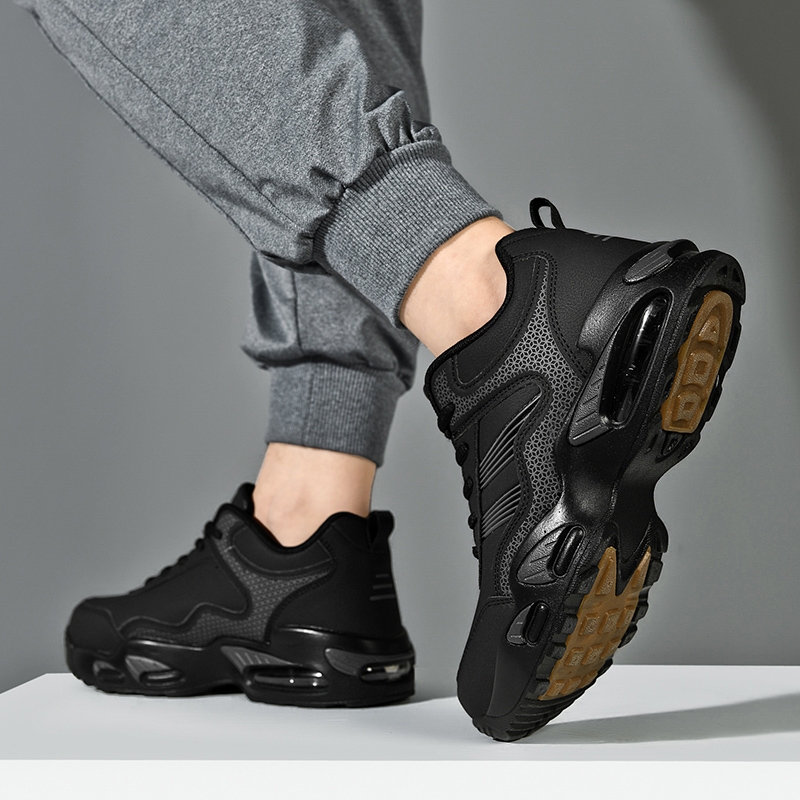 冬季男鞋气垫跑步鞋加绒保暖棉鞋牛筋底旅游鞋男士皮面中年旅游鞋