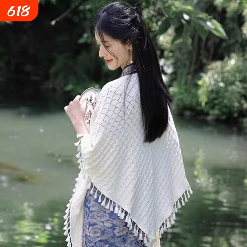 旗袍披肩外搭女2025新款搭配流苏披风米白色针织夏季薄款红色黑色